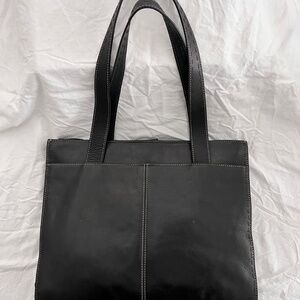 Fossil Black Genuine Leather Shoulder Tote Bag